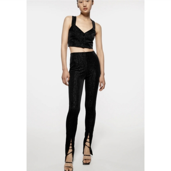 Zara velvet legging metallic thread front slit - Picture 5 of 11
